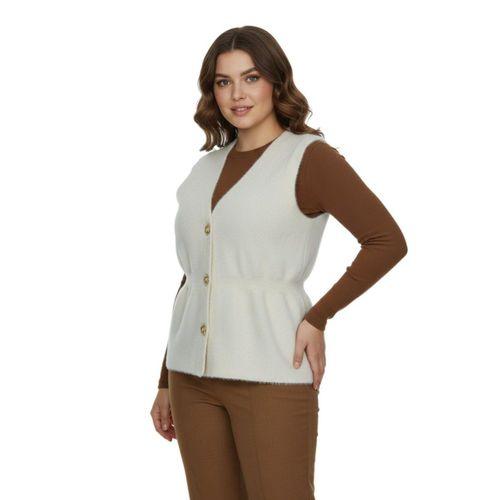 Kadın Düğmeli Sakallı Triko Yelek BGL-ST05076