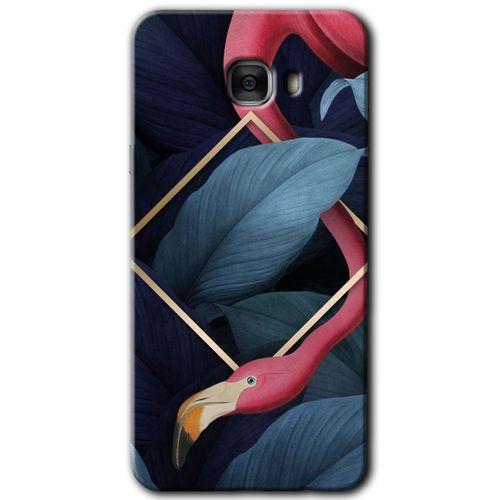 Samsung Galaxy C7 Kılıf HD Desen Baskılı Arka Kapak + Temperli Cam - Flamingo Yaprak