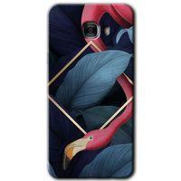 Samsung Galaxy C7 Kılıf HD Desen Baskılı Arka Kapak + Temperli Cam - Flamingo Yaprak