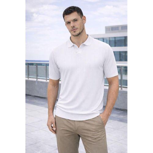 Elatus Çizgili V Yaka İnce Triko Relaxed Fit Polo Yaka Erkek T-Shirt - Ekru