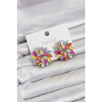 Karışık Renk Kristal Taşlı Çiçek Model Kadın Küpe