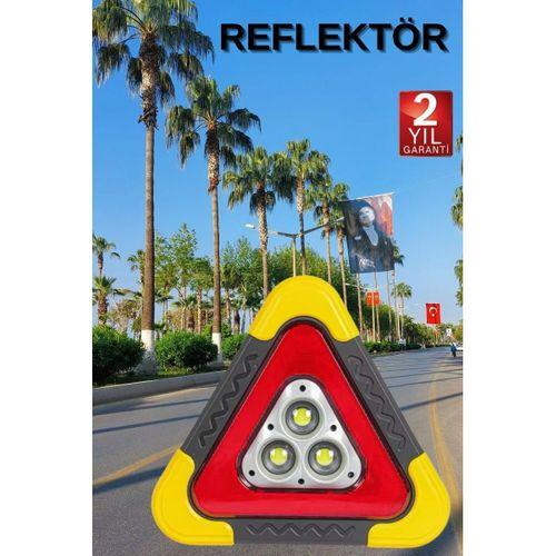 Reflektör Güneş Panelli Solarlı Şarjlı Üçgen Işıklı Trafik Reflektör Fener
