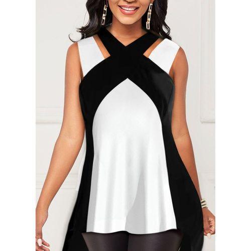 Kadın Askılı Boyundan çapraz Halter Yakalı çift Renkli Viskon Bluz