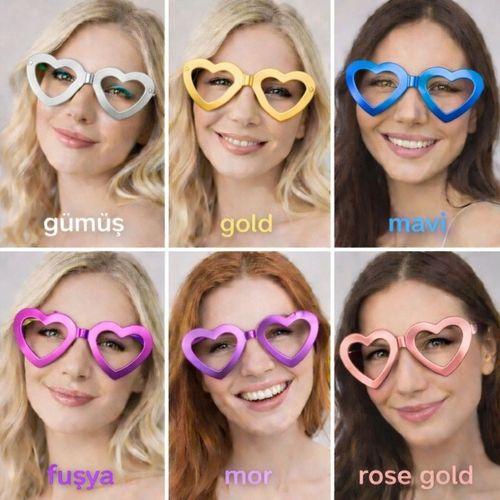 Kalp Şekilli Camsız Parti Gözlüğü 12 Adet – 6 Renk