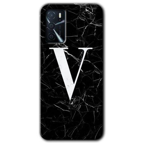 MRCİLETİSİM Oppo A16 Kılıf Kapak - Siyah Mermer Desenli V Harfi +Hayalet Ekran Yandan Gözükmez