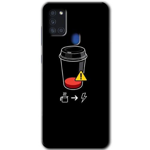 Samsung Galaxy A21s HD Baskılı Kılıf + 9D Tam Ekran Koruyucu - Coffee Battery