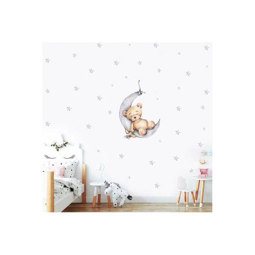 Ayda Uyuyan Sevimli Ayıcık ve Yıldızlar Çocuk Odası Duvar Sticker 50 x 70 cm