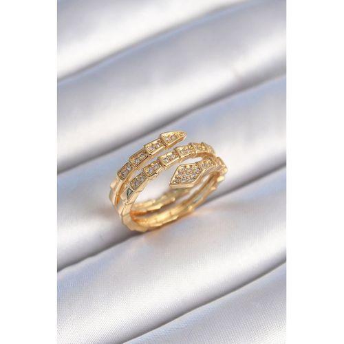 Pirinç Gold Renk Zirkon Taşlı Yılan Model Kadın Yüzük