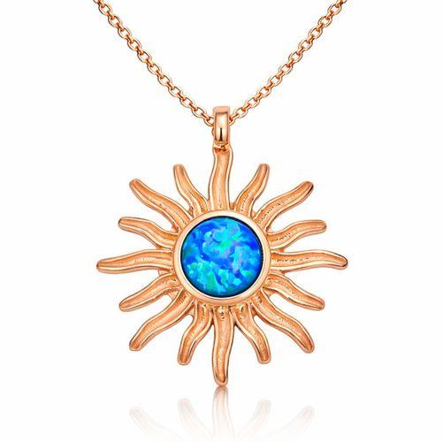 Gümüş Rose Mavi Opal Taşlı Güneş Kadın Kolye