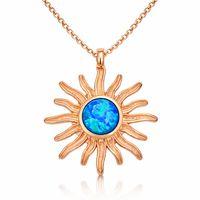Gümüş Rose Mavi Opal Taşlı Güneş Kadın Kolye