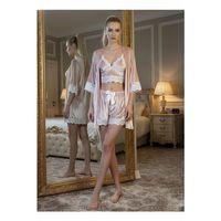 Pudra Kadife Dantelli Sabahlık & Gecelik Takım 3' Lü - 1438