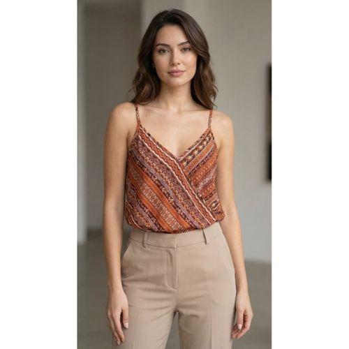 Kadın Ip Askılı V Yakalı Desenli Süprem Bluz