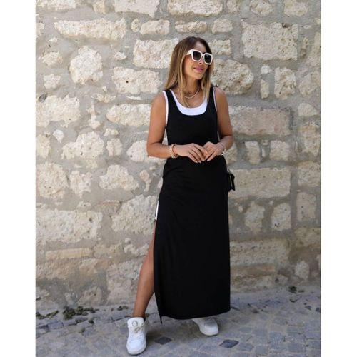 Kadın Askılı Yuvarlak Yakalı Cepli Yırtmaç Detaylı Viskon Elbise Ve Atlet Ikili Takım