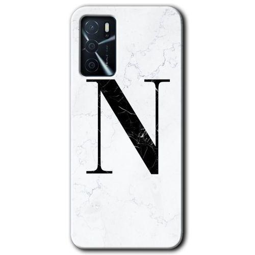 Oppo A16 HD Baskılı Kılıf + 9D Tam Ekran Koruyucu - Beyaz Mermer Desenli N Harfi