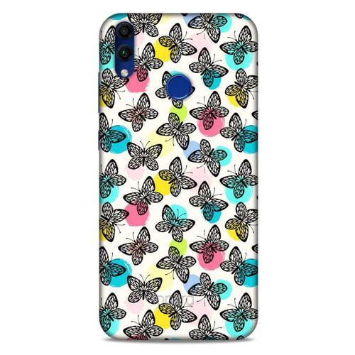 Huawei Honor 8C Kılıf Kelebek Etkisi (36) Glitter Kılıf Sarı Pembe