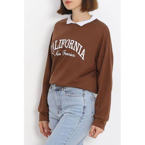 Polo Yaka Baskılı Sweat Kahve