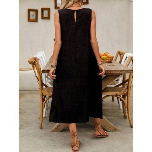 Kadın Askılı Yuvarlak Yakalı Kıloş Cepli Uzun Elbise