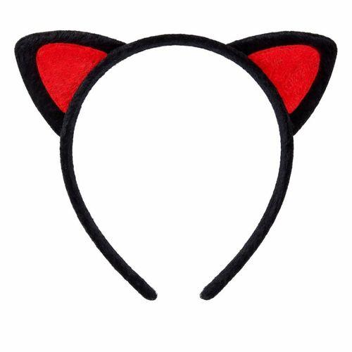 Peluş Kedi Kulak Taç Kırmızı Siyah – Çocuk Parti & Kostüm Tacı
