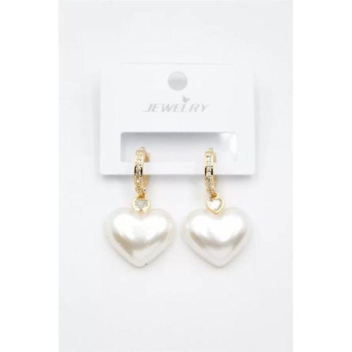 İnci Kalp Küpe - Altın