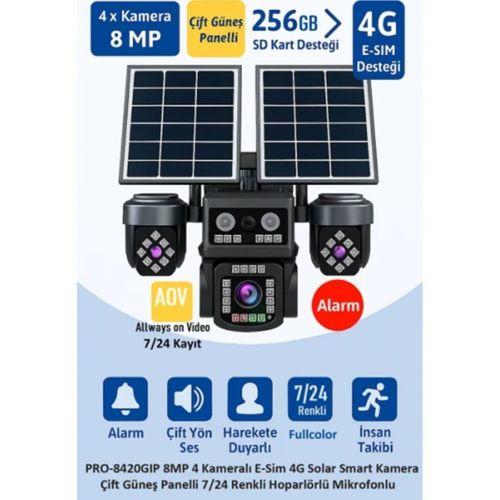 BALANDI PRO-8420GIP 8MP 4 Kameralı 4G AOV ESIM Solar Kamera, HIEASY Yazılım