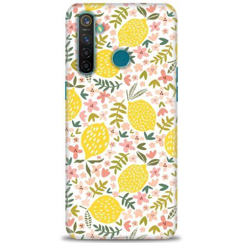 Realme 5 Pro Kılıf HD Baskılı Kılıf - Limon ve Çiçekler + Tam Ekran Koruyucu