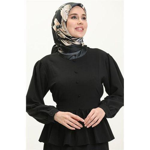 Büzgü Detaylı Önden Bağlamalı Tunik Etek Sade Basic İkili Takım - 70018.003 - Siyah