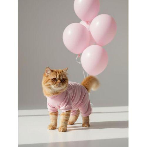 Soft Pink - Pastel Pembe Pamuklu Kedi Tulum Pijama