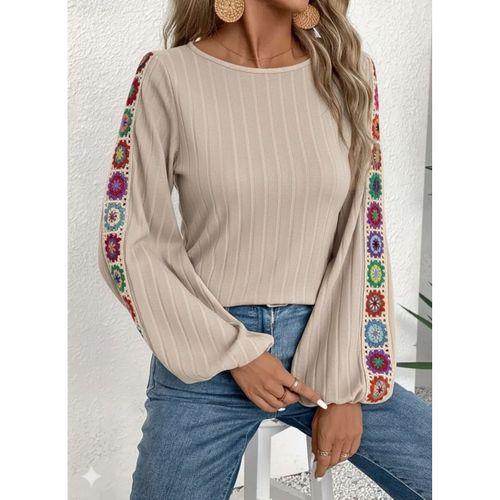 Kadın Uzun Kollu Kayık Yaka şardonlu Kaşkorse Bej Bluz