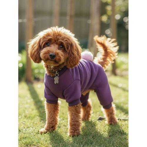 Pony Purple PONPON Köpek Tulumu | Şardonlu Polar Kumaş | Küçük Irk Köpekler İçin | Tüy Dökülmesini Azaltır