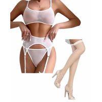 Fantezi Beyaz Transparan Tül Jartiyer Takımı