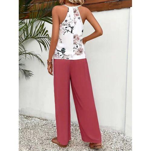 Kadın Ip Askılı V Yakalı Süprem Bluz Ve Aerobin Pantolon Ikili Takım