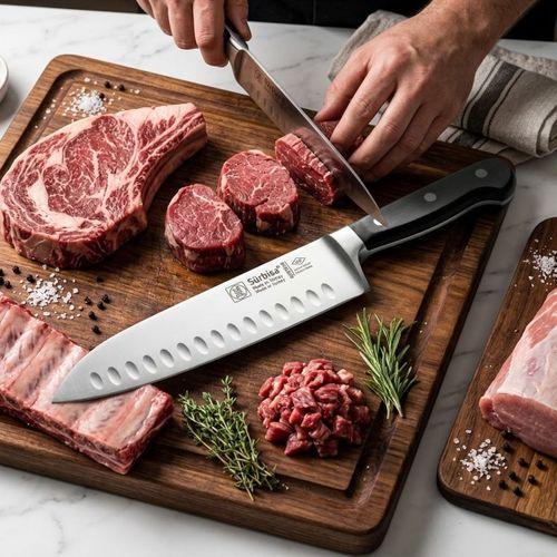 Sürbisa Sürmene 61090 Profesyonel Oluklu Şef Bıçağı 36 cm Paslanmaz Çelik Pimli Saplı Aşçı Bıçağı