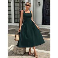 Kadın Askılı Kare Yakalı Uzun Ithal Krep Elbise