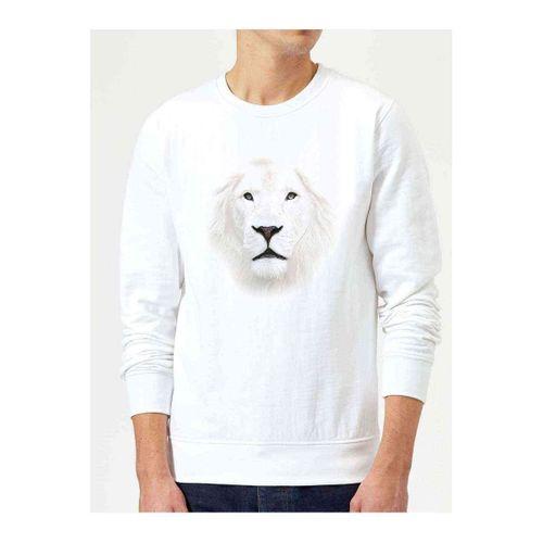 White Lion Baskılı Beyaz Erkek Sweatshirt