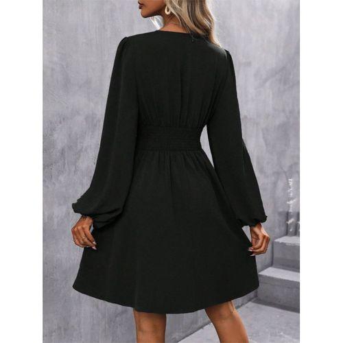 Kadın Uzun Kollu Kruvaze Yakalı Bel Korsajlı Mini Elbise
