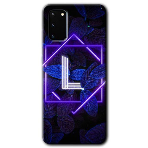 Samsung Galaxy S20 Kılıf HD Desen Baskılı Arka Kapak + Temperli Cam - Dark Neon Yaprak L Harfi