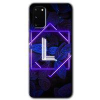 Samsung Galaxy S20 Kılıf HD Desen Baskılı Arka Kapak + Temperli Cam - Dark Neon Yaprak L Harfi