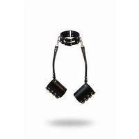 Siyah Kırbaç - Kelepçe Çift Tokalı Deri Boyunluk Bilek Kelepçe Seti - Brf1367