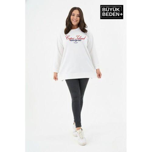 Kadın Tunik Büyük Beden Capri Island Baskılı ince Sweatshırt SPR26BTK990-1