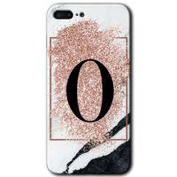 MRCİLETİSİM iPhone 7 Plus Kılıf Kapak - Pembe Mermer Desenli O Harfi +Hayalet Ekran Yandan Gözükmez