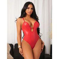 Kırmızı İp Detaylı Deri Fantezi Babydoll