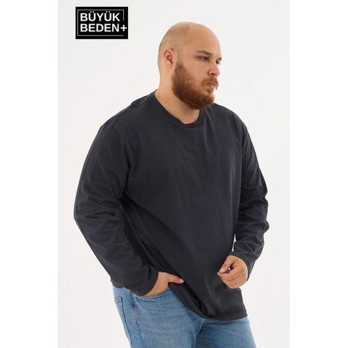 Erkek Büyük Beden Uzun Kollu 2 İplik Bisiklet Yaka Tişört