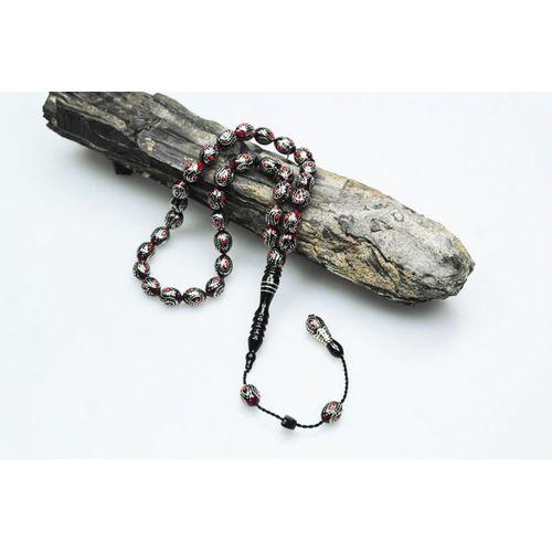 Oltu Taşı Kırmızı Galalith Damla İçi Damla İşlemeli Tespih