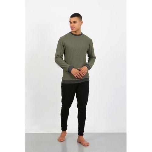Erkek Uzun Kol Manşetli Paça Penye Pijama Takımı Haki