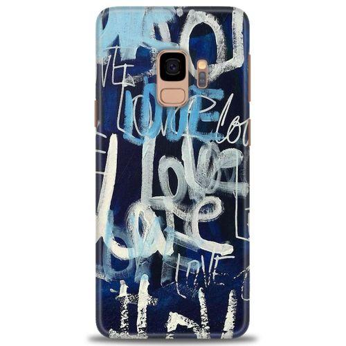 Samsung Galaxy S9 Kılıf HD Baskılı Kılıf - Love Mavi + Tam Ekran Koruyucu