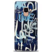 Samsung Galaxy S9 Kılıf HD Baskılı Kılıf - Love Mavi + Tam Ekran Koruyucu