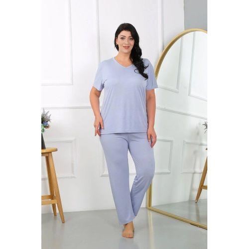 Kadın Büyük Beden Kısa Kol Penye Pijama Takımı Lila
