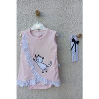 Kız Bebek Pembe Kedili Fırfırlı Bandanalı Badi