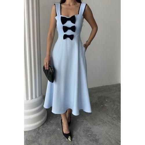 Bebe Mavi Fiyonk Garnili Dantelli Elbise