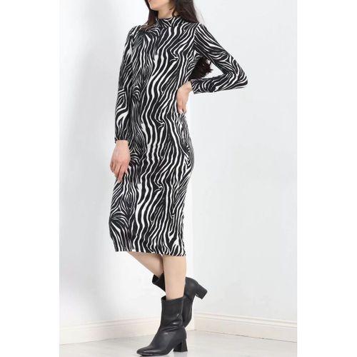 pilelistore Dik Yaka Likralı Süet Elbise Zebra